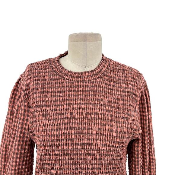 Scotch & Soda Smocked Seersucker Plaid Midi Dress Coral Pink‎ Size XL - Picture 3 of 15